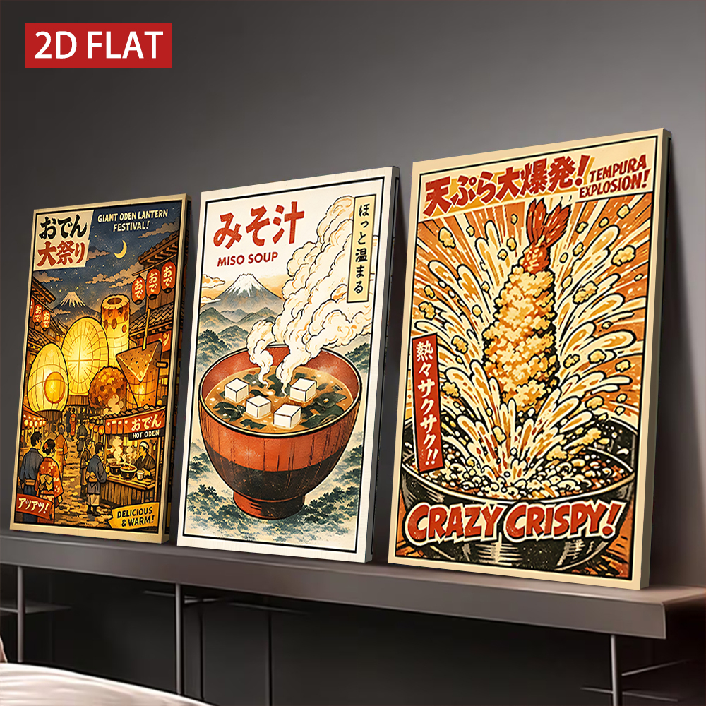 3 Counts Wooden Framed Canvas  - Japanese Lifestyle And Food incelemesi ve fiyatı