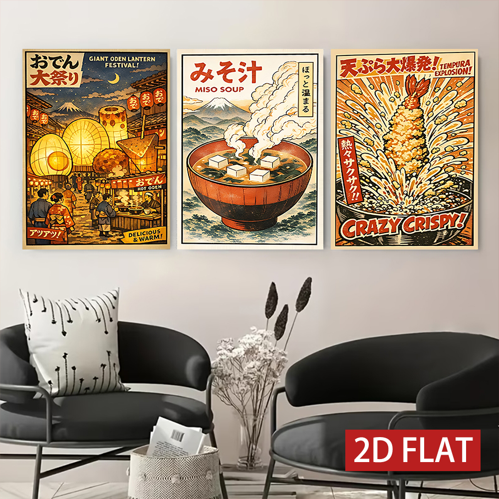 3 Counts Wooden Framed Canvas  - Japanese Lifestyle And Food incelemesi ve fiyatı