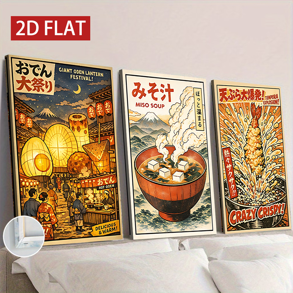 3 Counts Wooden Framed Canvas  - Japanese Lifestyle And Food incelemesi ve fiyatı