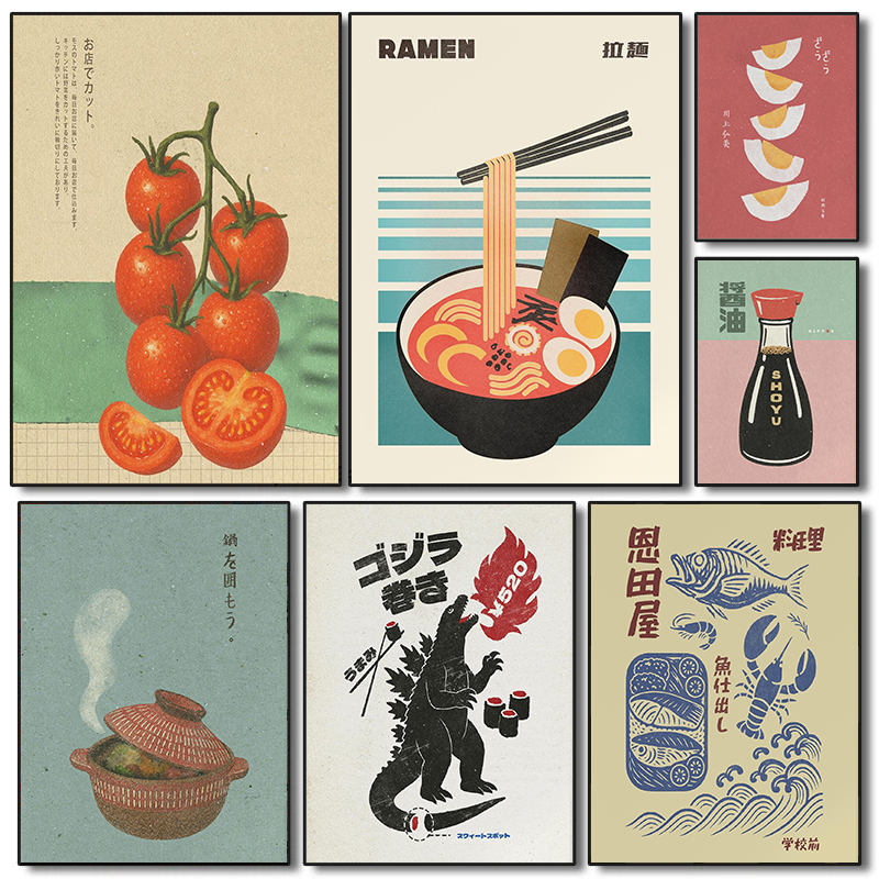 Japan Food Art Poster Retro Ja - Japanese Lifestyle And Food incelemesi ve fiyatı